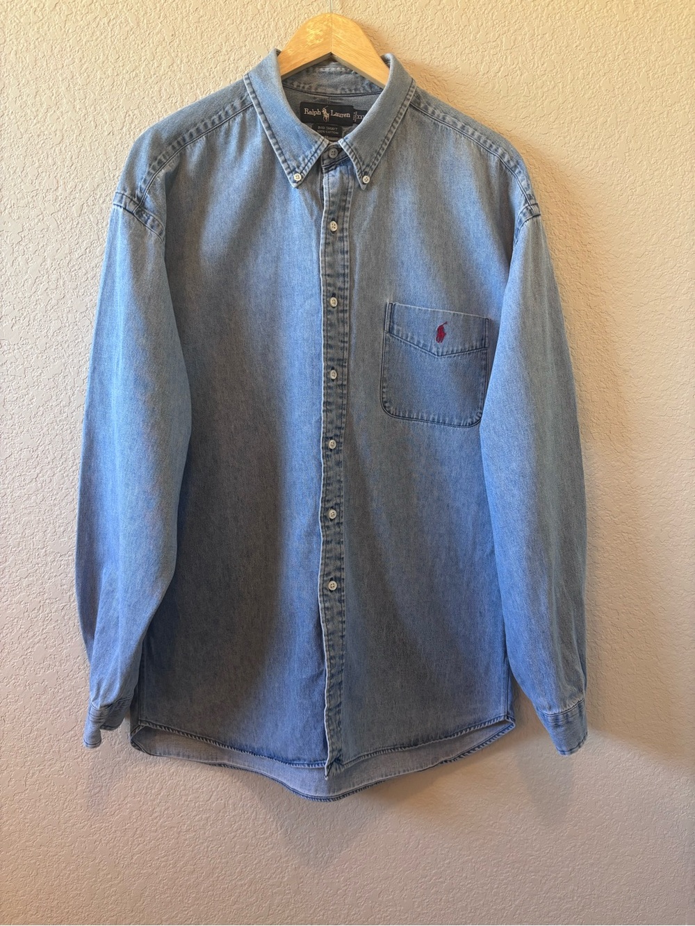 Vintage Ralph Lauren Blue Denim Button-Down Long Sleeve Shirt Mens XXL